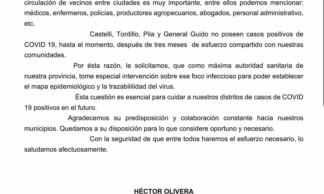 Castelli, Pila, General Guido y LavalleCuatro intendentes pidieron al ministro Daniel Gollán que intervenga en el «foco infeccioso» de Dolores