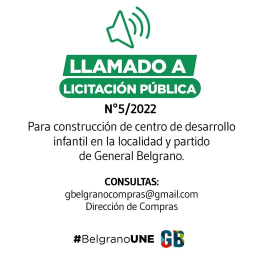 BelgranoMunicipalidad de General Belgrano: LLAMADO A LICITACIÓN PÚBLICA N°5/2022