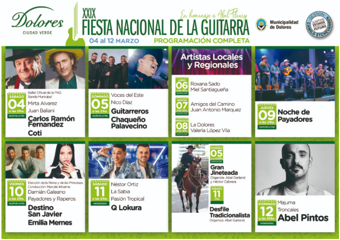 Dolores29º Fiesta Nacional De la  Guitarra: Grilla de artistas locales y regionales