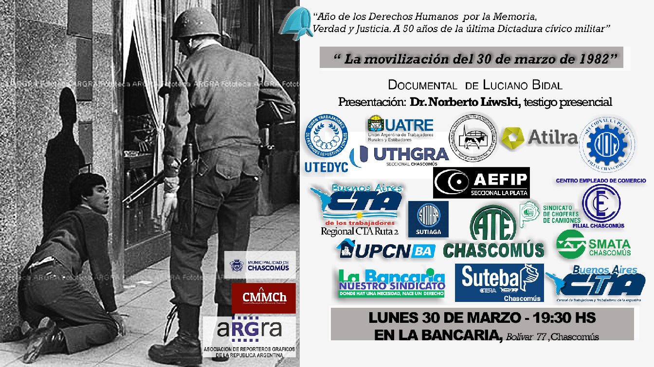EN EL MARCO DEL MES DE LA MEMORIA, LA VERDAD Y LA JUSTICIAProyectarán un documental para recordar la movilización de 1982 en contra de la dictadura